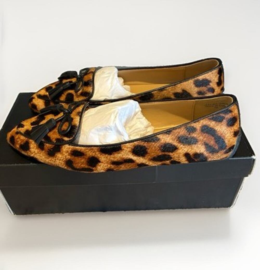 Talbots Francesca Bow Driving Flats SZ 7 Leopard Brown Black Flats Leather